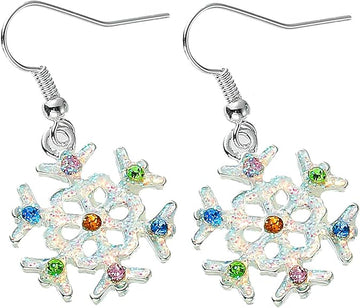 Crystal Rhinestone Glittered Snowflake Drop Dangly Earrings