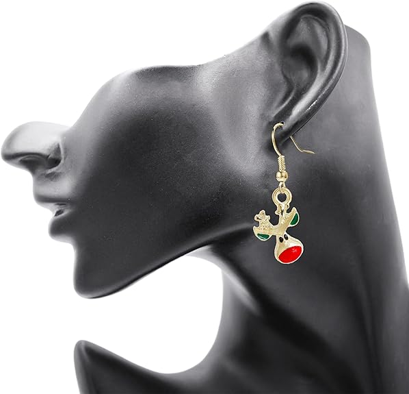 Rudolph the Red Nose Reindeer Gold Plated Christmas Drop Dangly Earrings