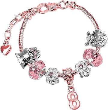 Girls 8th Happy Birthday Charm Bracelet