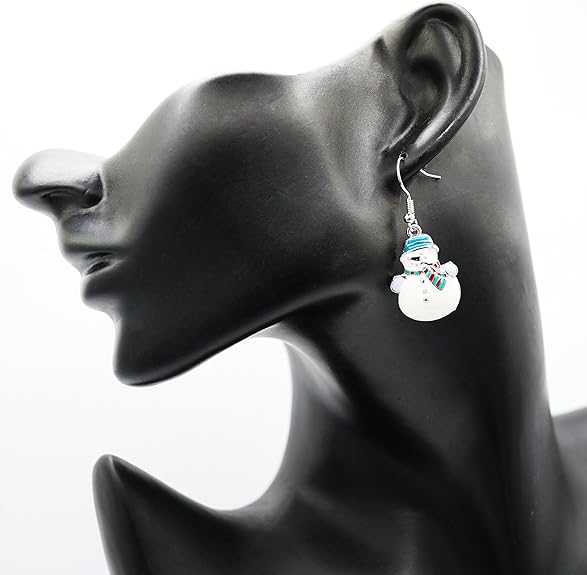 Blue Hat Snowman Drop Dangly Earrings