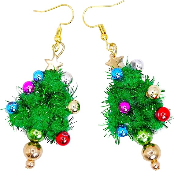 Tinsel and Bauble Chrsitmas Tree Dangle Earrings